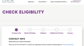 Screenshot of the eligibility screener contact information